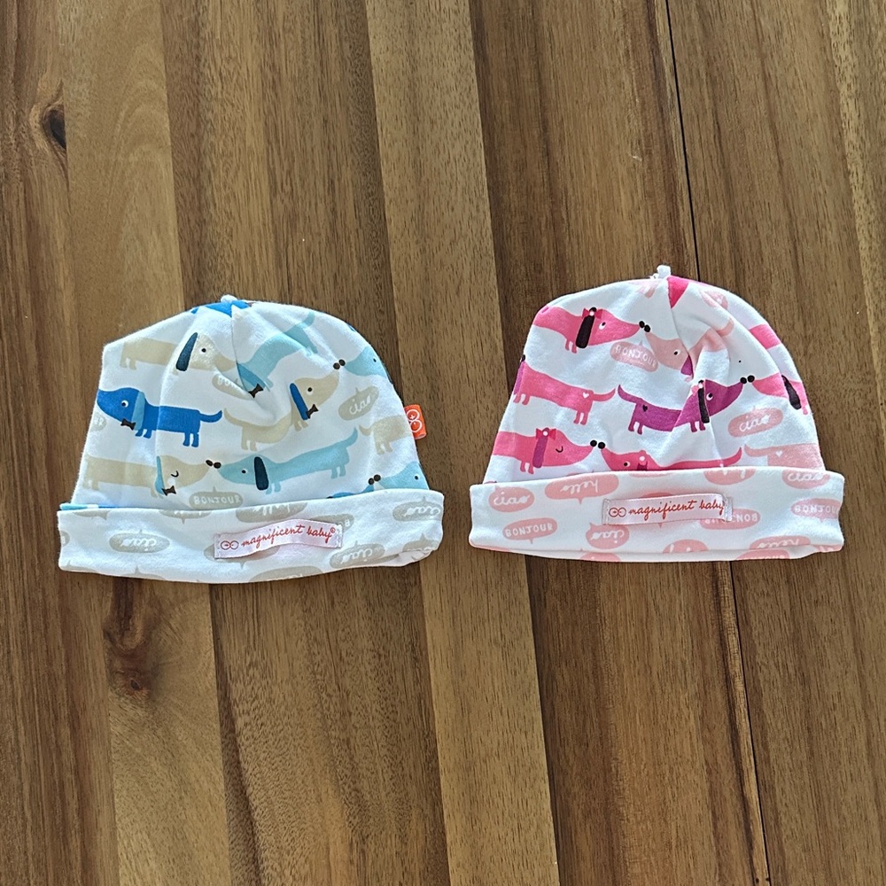 Magnificent Baby Dog Print Baby Hats - 2 pack